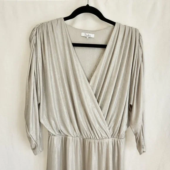 PARKER Silver Metallic Flattering Cocktail Mini Dress Size M NEW NO TAGS! - Picture 4 of 16
